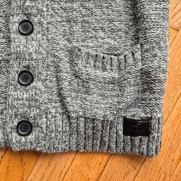 Hollister Cardigan Sweater Gray Knit Cotton Pockets Shawl Collar Men's Medium - Picture 2 of 11